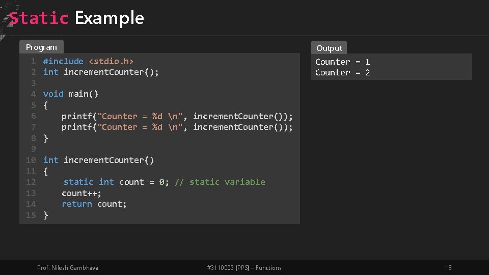 Static Example Program Output 1 2 3 4 5 6 7 8 9 10