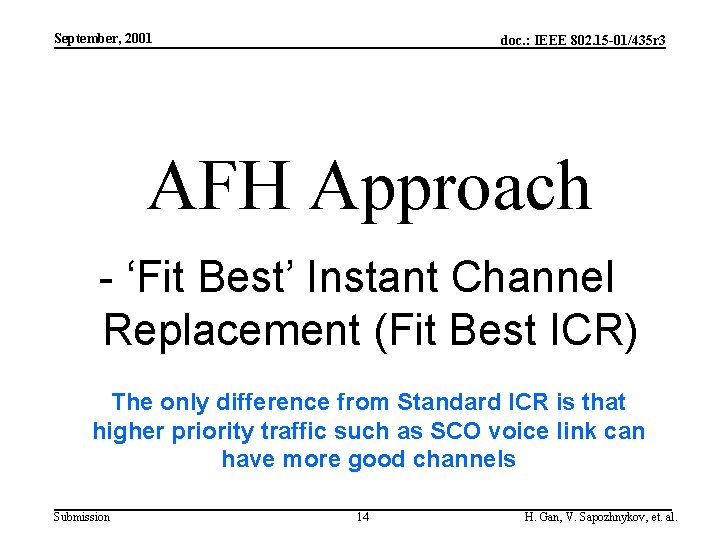 September, 2001 doc. : IEEE 802. 15 -01/435 r 3 AFH Approach - ‘Fit