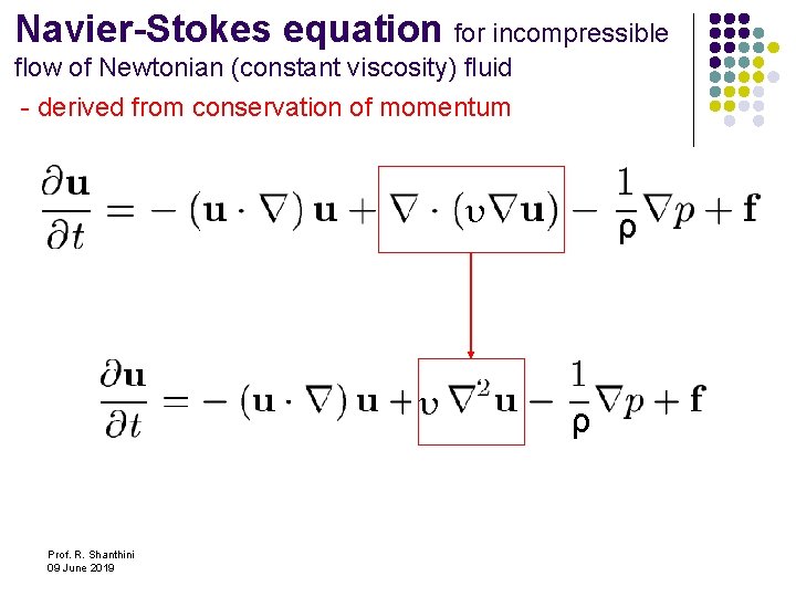 Navier-Stokes equation for incompressible flow of Newtonian (constant viscosity) fluid - derived from conservation