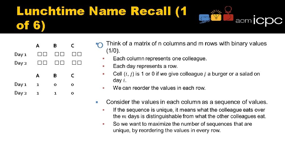 Lunchtime Name Recall (1 of 6) A B C Day 1 �� �� �� Lunchtime Name Recall (1 of 6) A B C Day 1 �� �� ��
