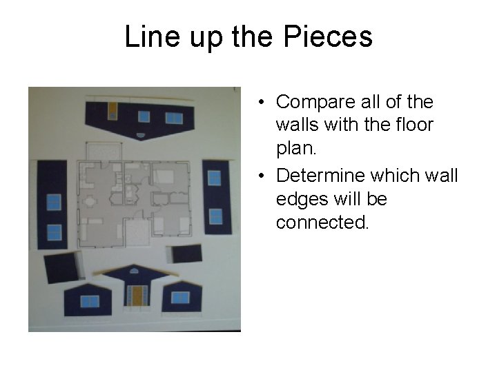 Line up the Pieces • Compare all of the walls with the floor plan.