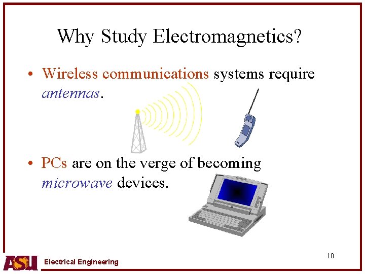 Why Study Electromagnetics? • Wireless communications systems require antennas. • PCs are on the