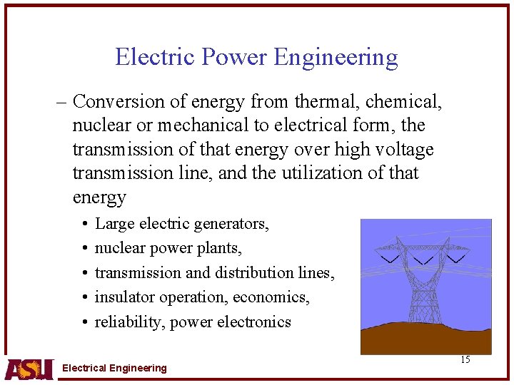 Electric Power Engineering – Conversion of energy from thermal, chemical, nuclear or mechanical to