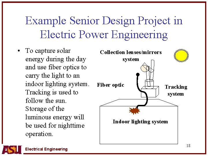 Example Senior Design Project in Electric Power Engineering • To capture solar energy during