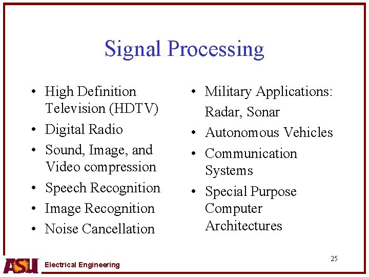 Signal Processing • High Definition Television (HDTV) • Digital Radio • Sound, Image, and