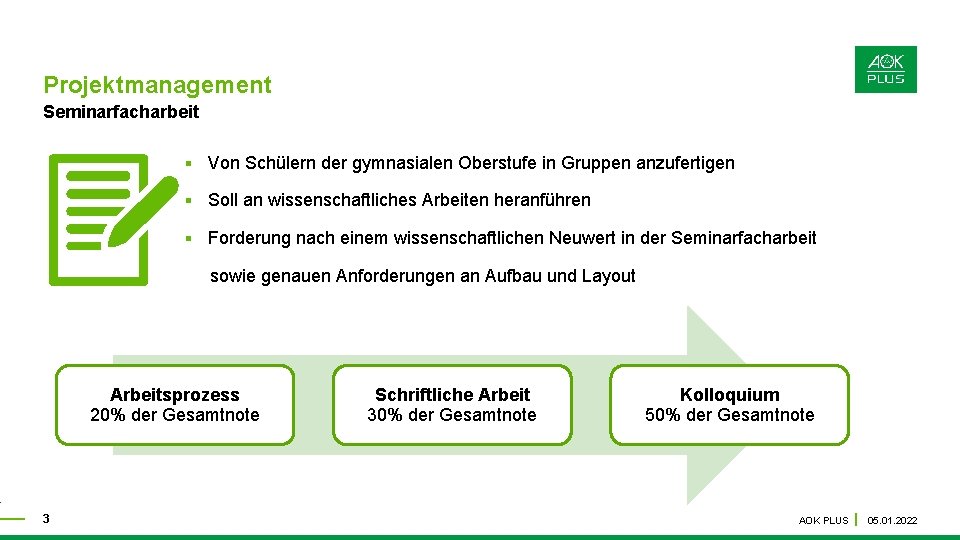 Projektmanagement Seminarfacharbeit § Von Schülern der gymnasialen Oberstufe in Gruppen anzufertigen § Soll an