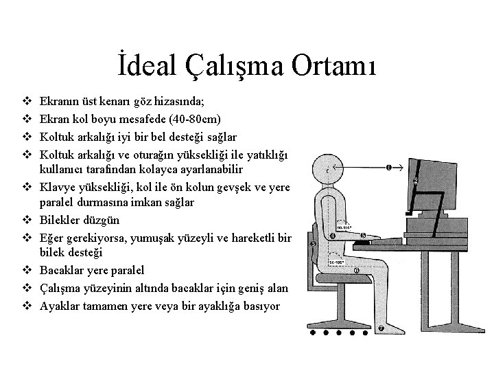 İdeal Çalışma Ortamı v v v v v Ekranın üst kenarı göz hizasında; Ekran