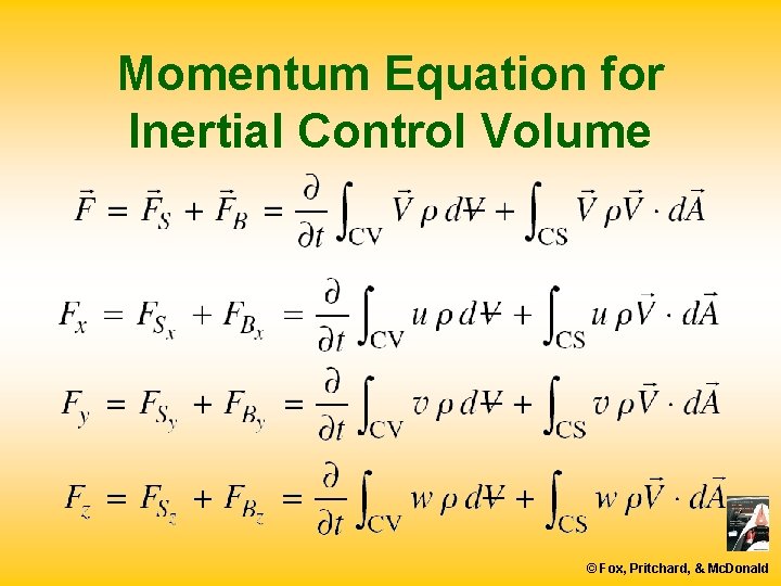 Momentum Equation for Inertial Control Volume © Fox, Pritchard, & Mc. Donald 
