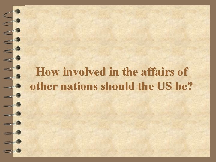 How involved in the affairs of other nations should the US be? 