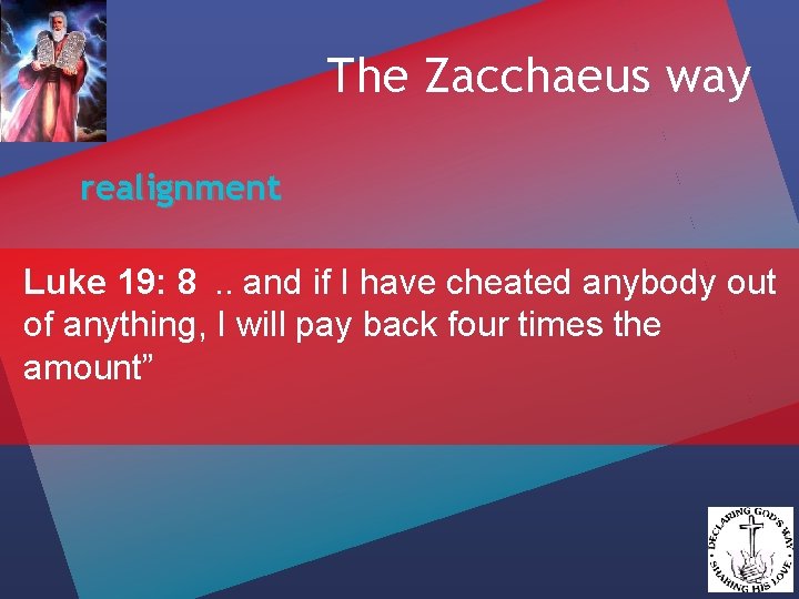 The Zacchaeus way realignment Luke 19: 8. . and if I have cheated anybody