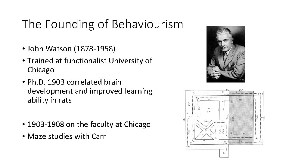 The Founding of Behaviourism • John Watson (1878 -1958) • Trained at functionalist University