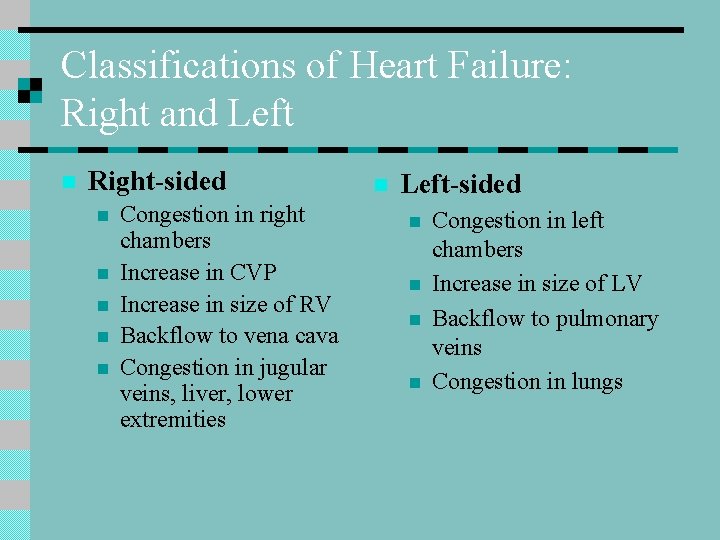 Classifications of Heart Failure: Right and Left n Right-sided n n n Congestion in