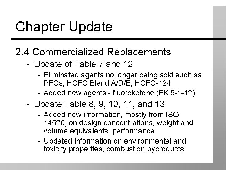 Chapter Update 2. 4 Commercialized Replacements • Update of Table 7 and 12 -