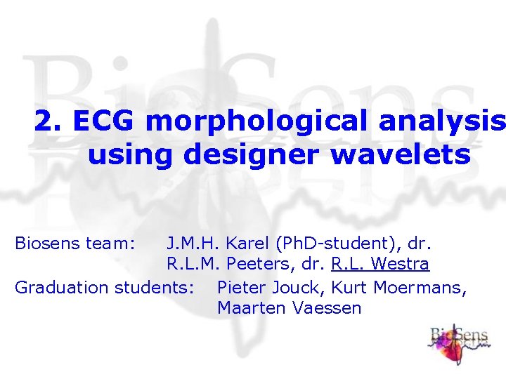 2. ECG morphological analysis using designer wavelets Biosens team: J. M. H. Karel (Ph. 2. ECG morphological analysis using designer wavelets Biosens team: J. M. H. Karel (Ph.