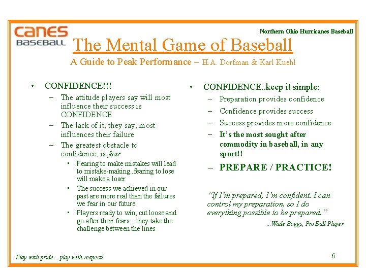 Northern Ohio Hurricanes Baseball The Mental Game of Baseball A Guide to Peak Performance