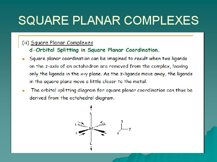 SQUARE PLANAR COMPLEXES 
