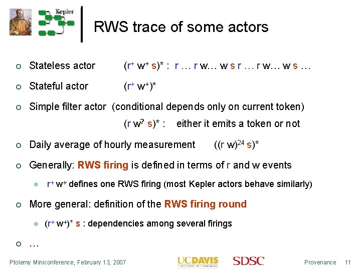 RWS trace of some actors Stateless actor (r+ w+ s)* : r … r