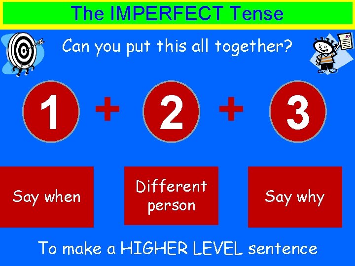 The IMPERFECT Tense Can you put this all together? 1 + 2 + 3