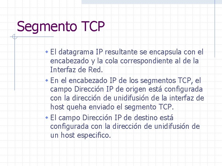 Segmento TCP w El datagrama IP resultante se encapsula con el encabezado y la