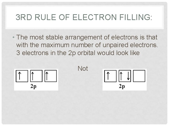 3 RD RULE OF ELECTRON FILLING: • The most stable arrangement of electrons is