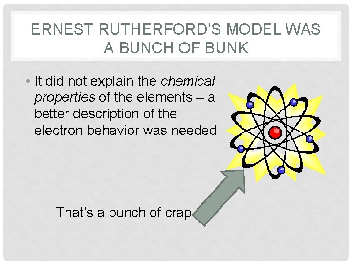 ERNEST RUTHERFORD’S MODEL WAS A BUNCH OF BUNK • It did not explain the