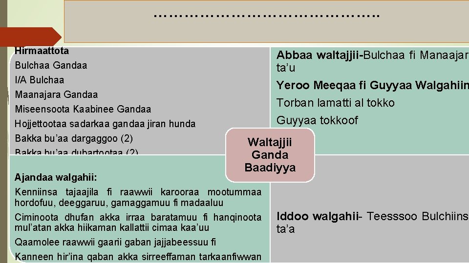 …………………. . Hirmaattota Bulchaa Gandaa I/A Bulchaa Maanajara Gandaa Miseensoota Kaabinee Gandaa Hojjettootaa sadarkaa
