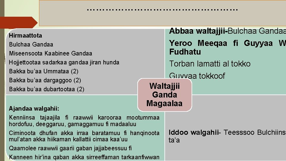 …………………… Hirmaattota Bulchaa Gandaa Miseensoota Kaabinee Gandaa Hojjettootaa sadarkaa gandaa jiran hunda Bakka bu’aa