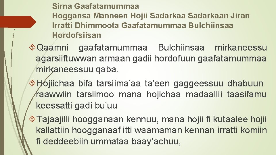 Sirna Gaafatamummaa Hoggansa Manneen Hojii Sadarkaan Jiran Irratti Dhimmoota Gaafatamummaa Bulchiinsaa Hordofsiisan Qaamni gaafatamummaa