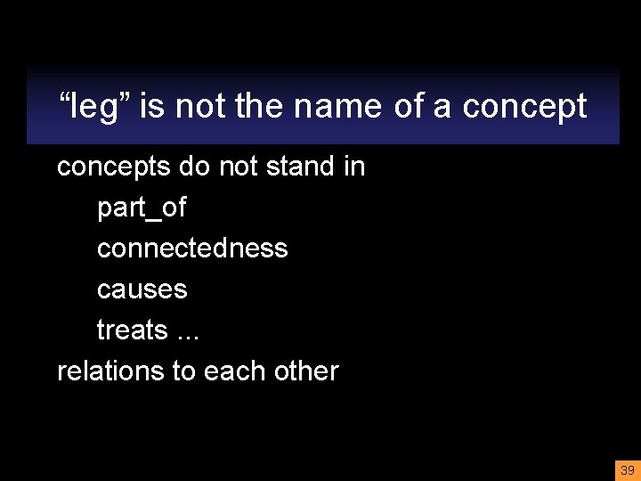 “leg” is not the name of a concepts do not stand in part_of connectedness