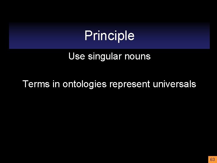 Principle Use singular nouns Terms in ontologies represent universals 63 