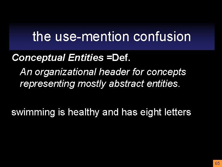 the use-mention confusion Conceptual Entities =Def. An organizational header for concepts representing mostly abstract