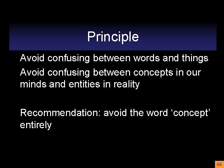 Principle Avoid confusing between words and things Avoid confusing between concepts in our minds