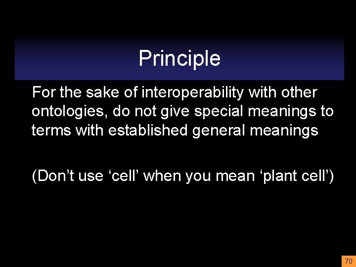 Principle For the sake of interoperability with other ontologies, do not give special meanings