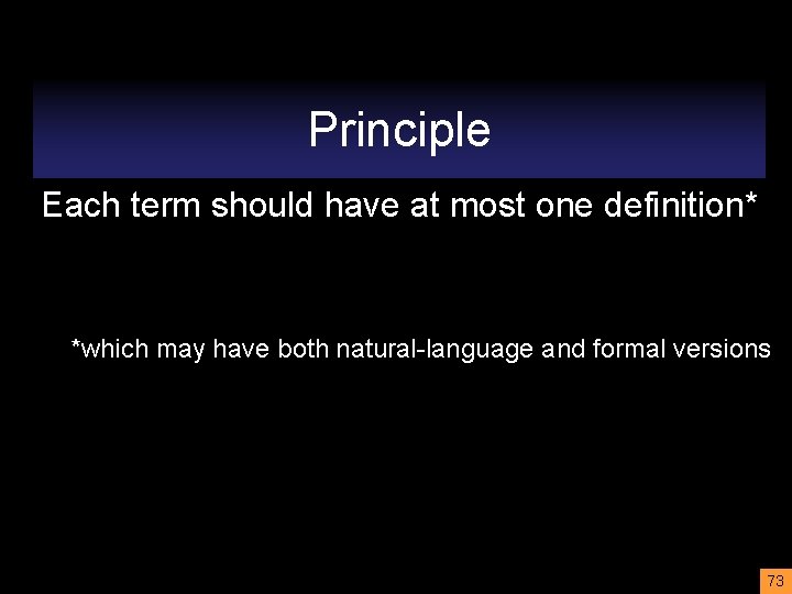 Principle Each term should have at most one definition* *which may have both natural-language