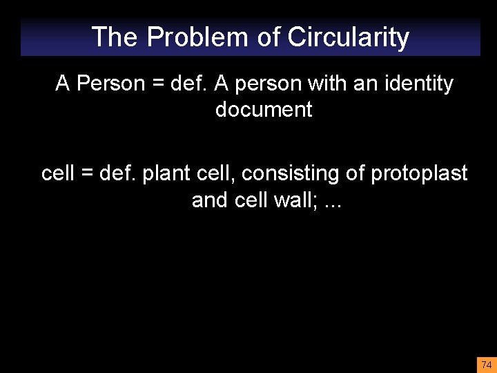 The Problem of Circularity A Person = def. A person with an identity document