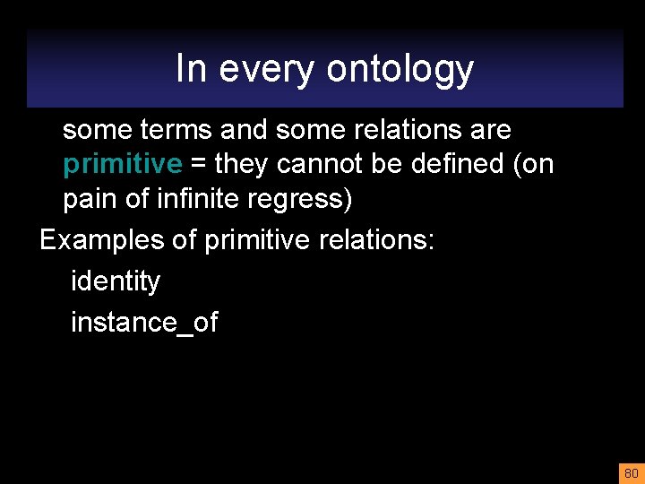 In every ontology some terms and some relations are primitive = they cannot be