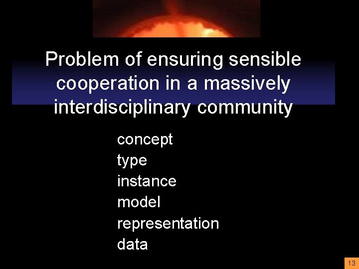 Problem of ensuring sensible cooperation in a massively interdisciplinary community concept type instance model