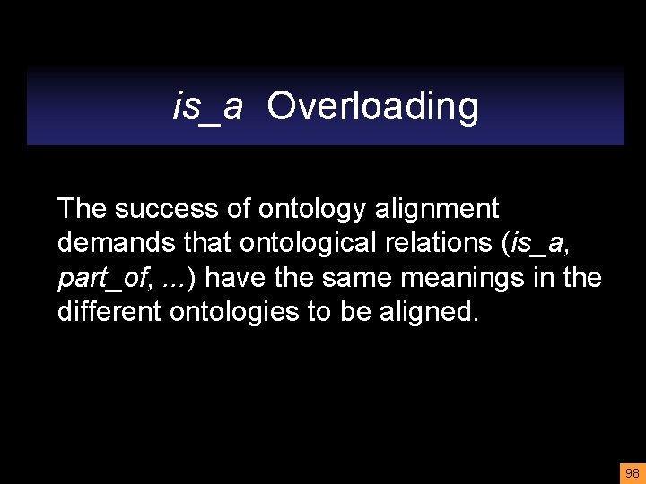 is_a Overloading The success of ontology alignment demands that ontological relations (is_a, part_of, .