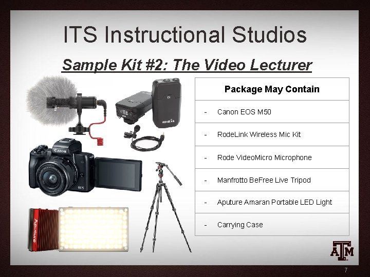 ITS Instructional Studios Sample Kit #2: The Video Lecturer Package May Contain - Canon