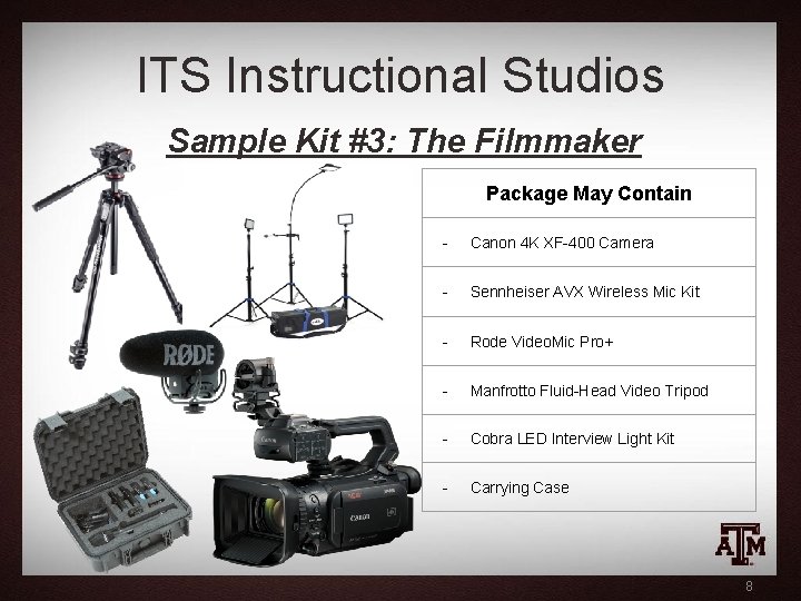 ITS Instructional Studios Sample Kit #3: The Filmmaker Package May Contain - Canon 4