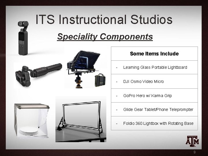 ITS Instructional Studios Speciality Components Some Items Include - Learning Glass Portable Lightboard -