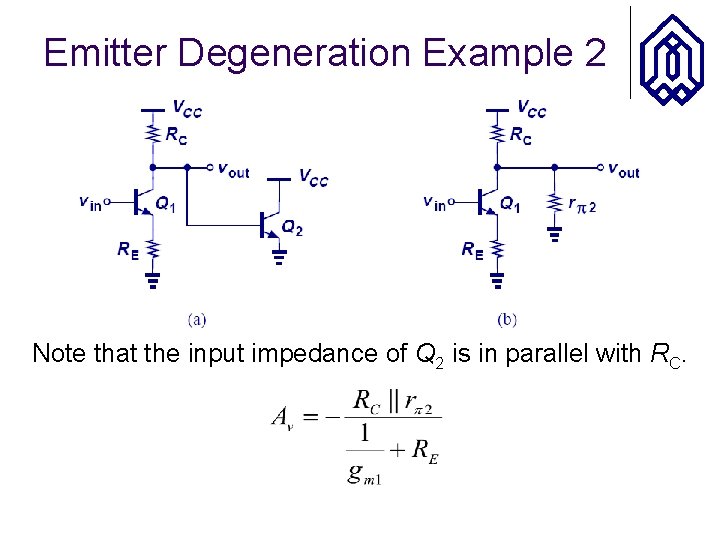Emitter Degeneration Example 2 Note that the input impedance of Q 2 is in