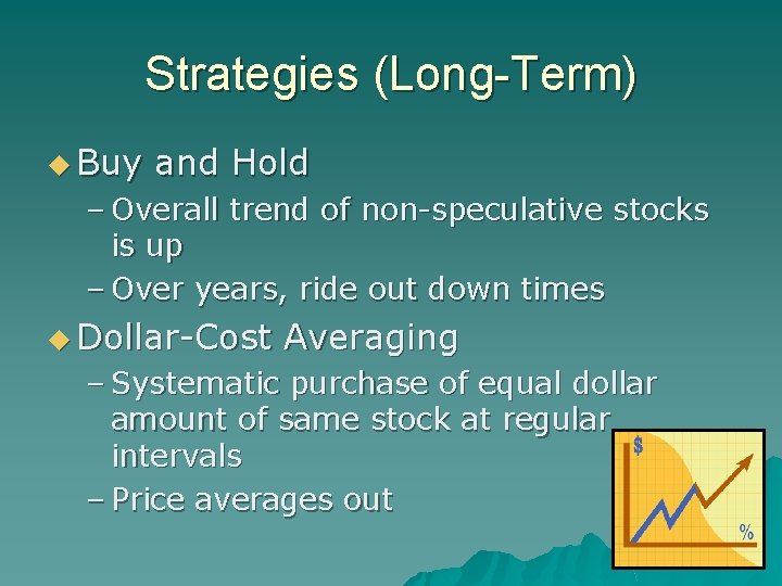 Strategies (Long-Term) u Buy and Hold – Overall trend of non-speculative stocks is up