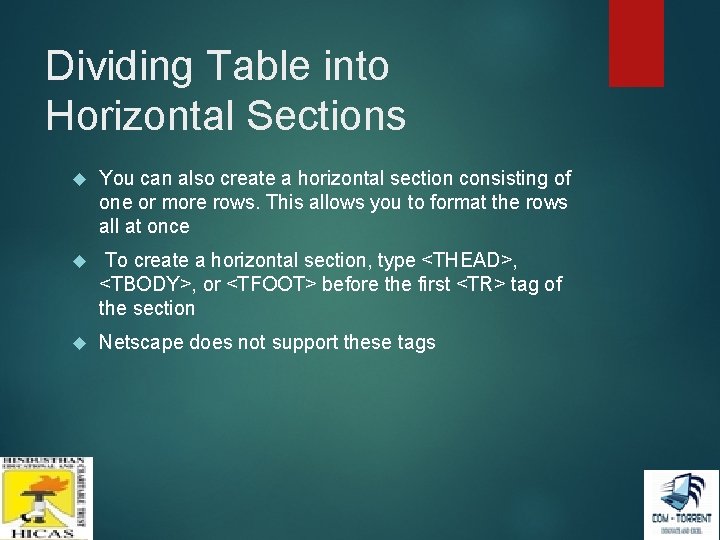 Dividing Table into Horizontal Sections You can also create a horizontal section consisting of Dividing Table into Horizontal Sections You can also create a horizontal section consisting of