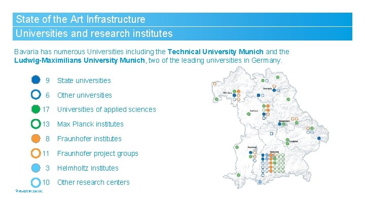 State of the Art Infrastructure Universities and research institutes Bavaria has numerous Universities including