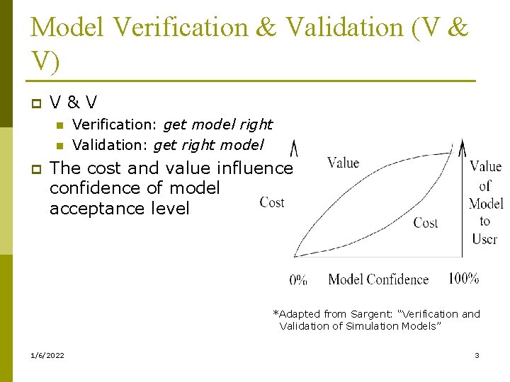 Model Verification & Validation (V & V) p V&V n n p Verification: get