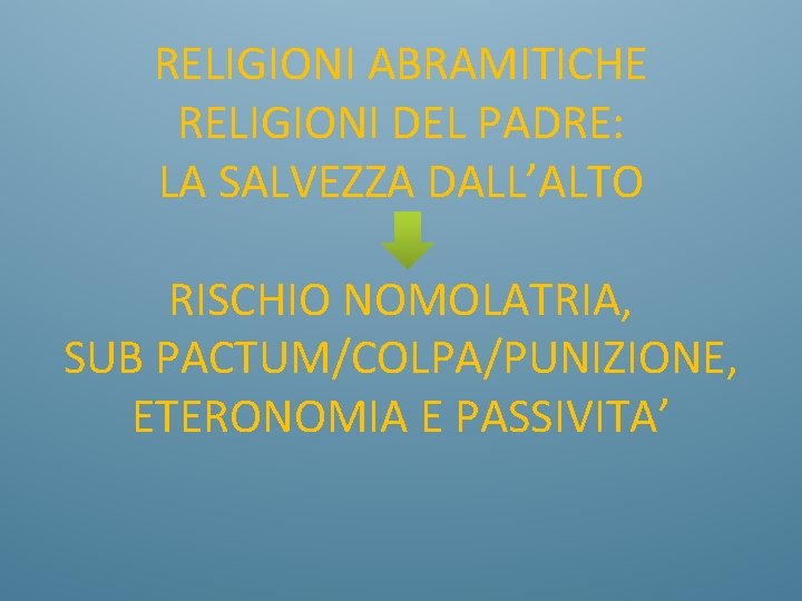 RELIGIONI ABRAMITICHE RELIGIONI DEL PADRE: LA SALVEZZA DALL’ALTO RISCHIO NOMOLATRIA, SUB PACTUM/COLPA/PUNIZIONE, ETERONOMIA E