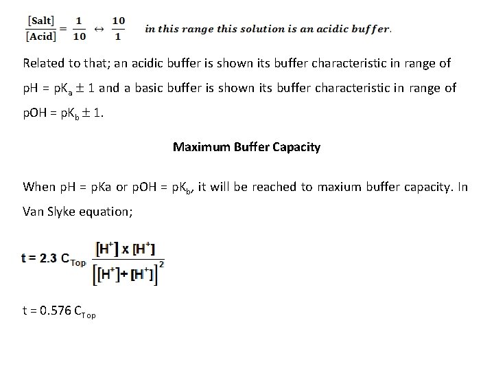 Related to that; an acidic buffer is shown its buffer characteristic in range of