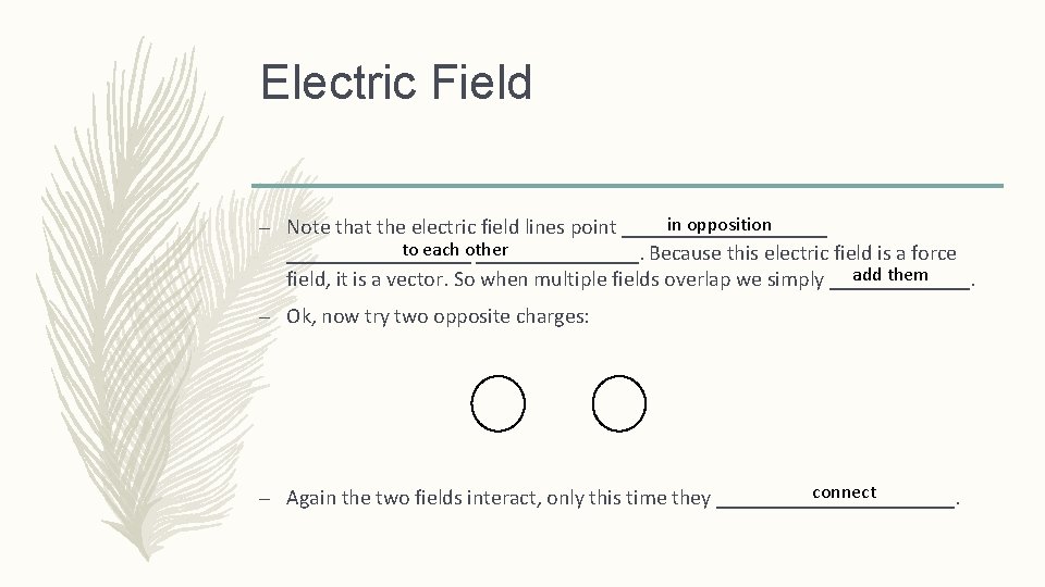 Electric Field in opposition – Note that the electric field lines point __________ to