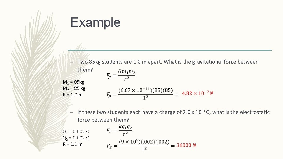 Example – Two 85 kg students are 1. 0 m apart. What is the